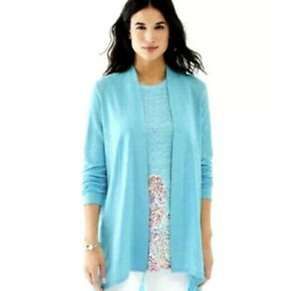 Long Sleeved Cardigan Sweater Teal 2X 